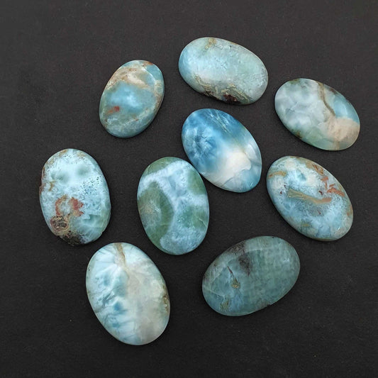 Natural Larimar Oval Cabochon Loose Gemstone Lot, 16–27 mm
